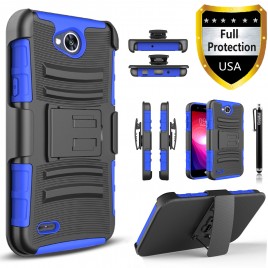 LG X Calibur, LG X Venture Case, Dual Layers [Combo Holster] Case And Built-In Kickstand Bundled with [Premium Screen Protector] Hybird Shockproof And Circlemalls Stylus Pen (Blue)